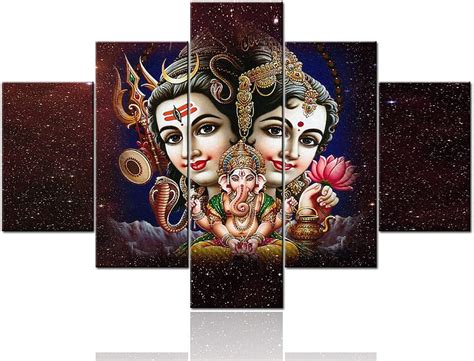 Tumovo 5 Pieces Canvas Wall Art Shiva Parvati Ganesha Paintings