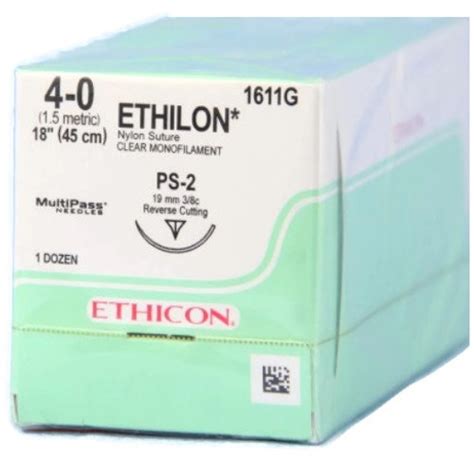 Ethicon 4 0 X 18 Ethilon Nylon Clear Sutures With Ps 2 Needle 12