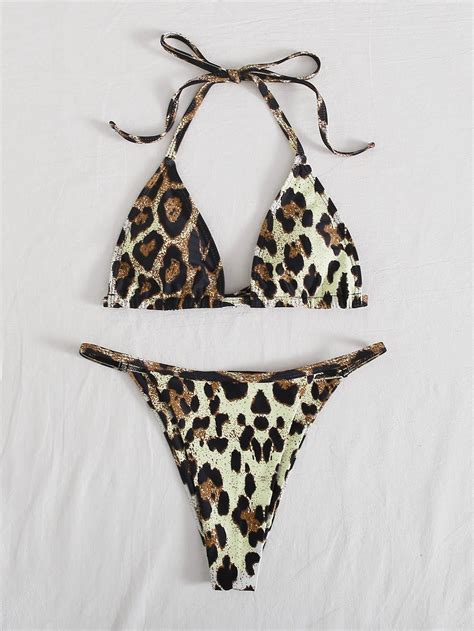 Leopard Triangle Thong Bikini Swimsuit Size Xl