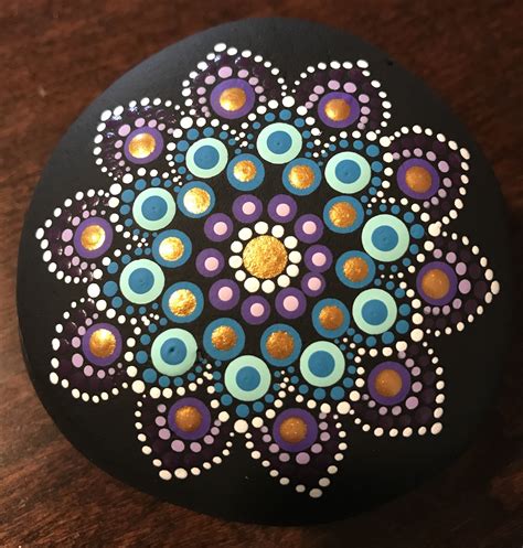 Metallic Dot Painted Mandala Rock By Rachel Rock Painting Flowers Rock