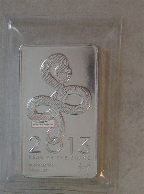 2013 Year Of The Snake 10 Oz Silver 999 Fine Pure Silver Bar