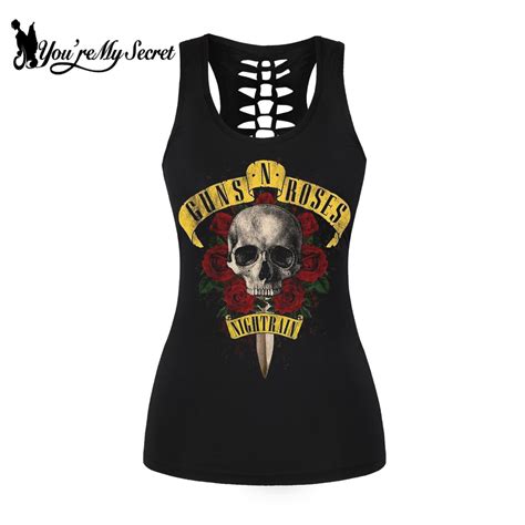 [you Re My Secret] Women Tank Tops Summer Punk Gothic Rose Hollow Tops Hollow Out Vest Female