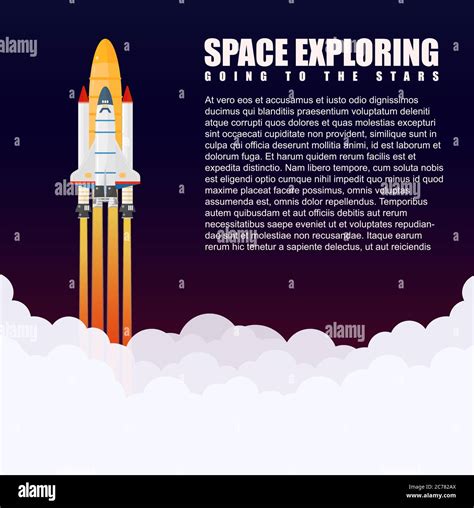 Modern Vector Space Galaxy Rocket Spaceship Launch Flying A Spaceship