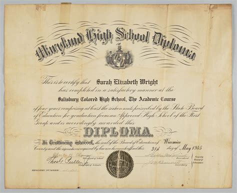 Diploma from Salisbury, MD Colored High School | Smithsonian Institution