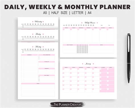 Printable Daily Weekly And Monthly Planner Etsy