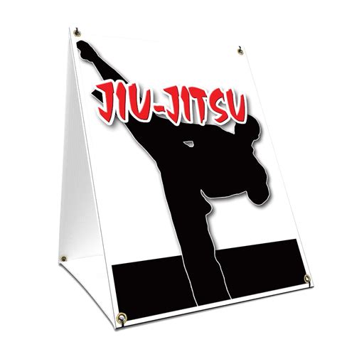 A Frame Sidewalk Jiu Jitsu Sign With Graphics On Each Side 18 X 24
