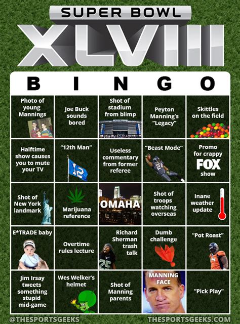 Super Bowl Xlviii Bingo The Sports Geeks