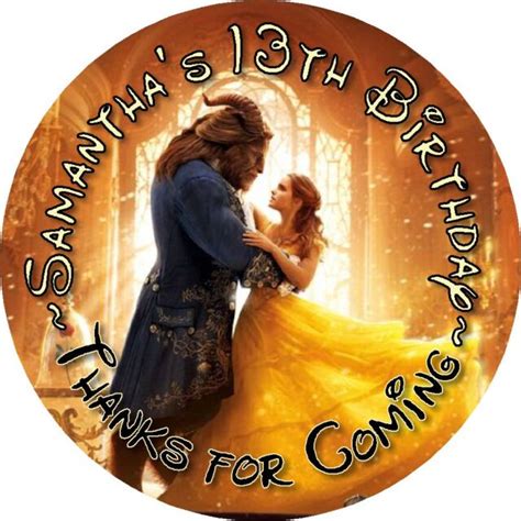 Beauty And The Beast Birthday Round Party Stickers Favors Labels