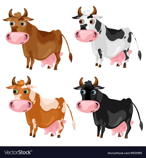 Four Spotted Cartoon Cows Animals Royalty Free Vector Image