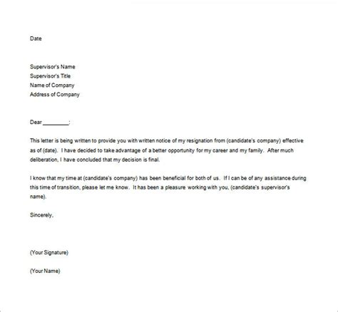 sample resignation letter format templates