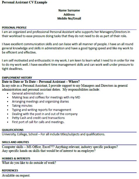Find a cv sample that fits your career. Personal Assistant CV Example - icover.org.uk