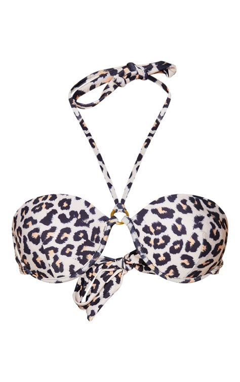 Leopard Cross Strap Cupped Bikini Top Prettylittlething Usa