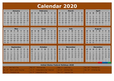 2020 Calendar With Holidays Printable Word Pdf