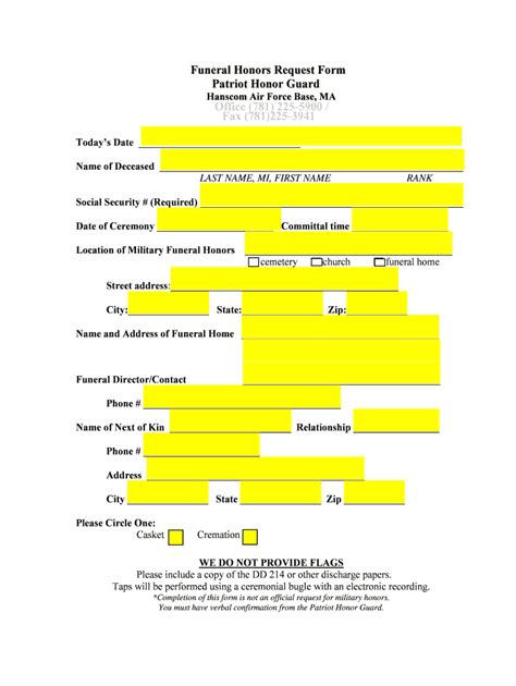 Fillable Online Funeral Honors Request Form Patriot Honor Guard Office