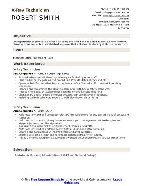 sample resume for x ray technologist temiarianae