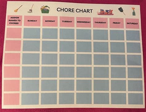 Chore Chart Printable Monthly Chore Chart Blank Chore Chart Etsy
