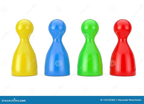 Set Of Multicolour Board Game Pawn Figures Mockup 3d Rendering Stock