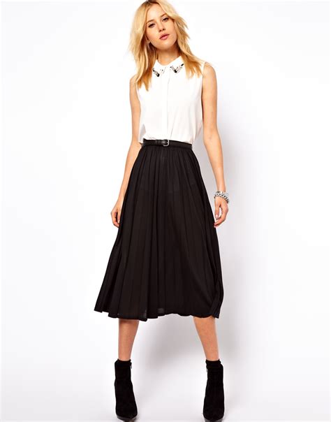 Lyst Asos Collection Asos Full Midi Skirt With Pleats In Black