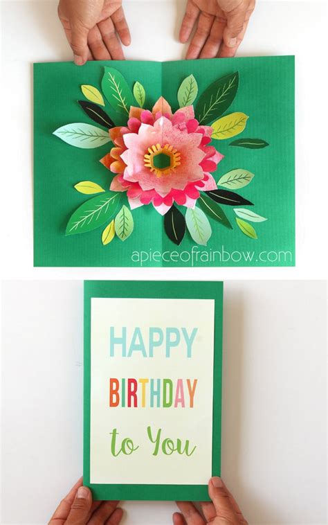 Fold paper in half 3. Make a Birthday Card with Pop Up Watercolor Flower {Free ...