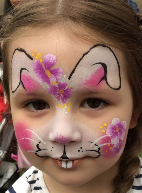 Bunny Rabbit Easter White Pink Flowers Girl Face Painting Face Painting Easy Painting For