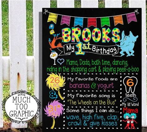 Dr Seuss First Birthday Chalkboard Colorful Sign For Cake Smash Photos
