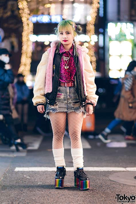 Harajuku Girl Streetwear Style W Green Braids Pinnap Furry Vest