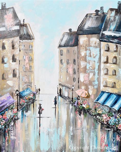 Original Art Abstract Painting Flower Market Paris Cityscape Rain City