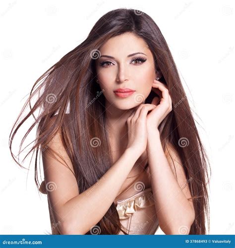 Beautiful White Pretty Woman With Long Straight Hair Stock Image Image Of Portrait Posing