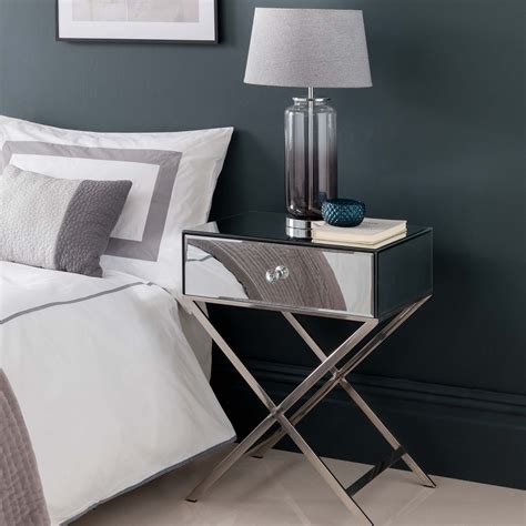 Mirrored 1 Drawer Cross Legged Bedside Table Bedside Tables