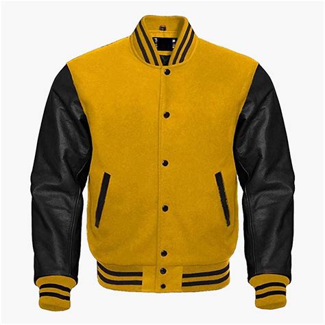 Yellow And Black Leather Sleeves Varsity Bomber Jackets Bulk Wholesale
