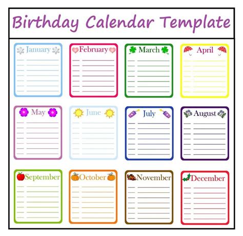 Birthday Calendar Template Excel Birthday Calendar Calendar
