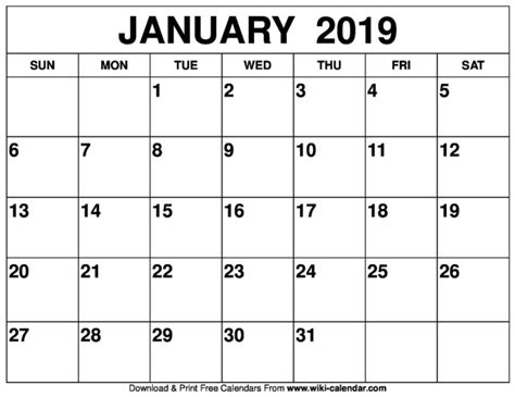 January 2019 Calendar Free Download Printable Templates Lab