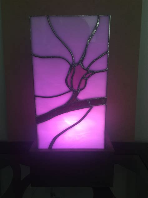 Rose Stained Glass Lamp With Purple Led Light Etsy