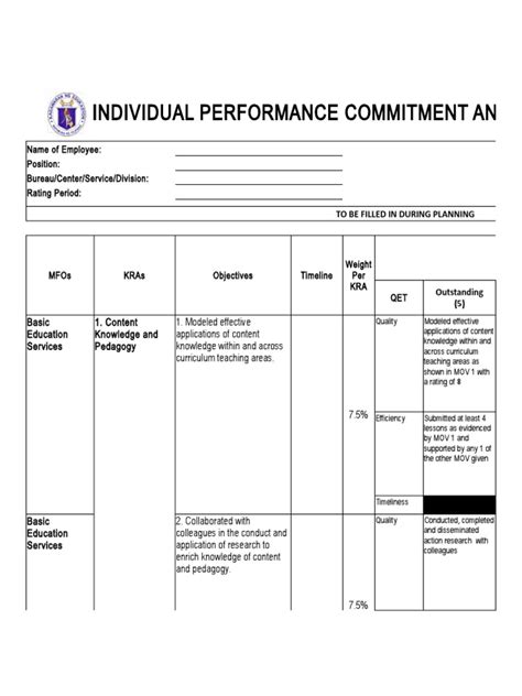 Ipcrf Pdf Educational Assessment Learning