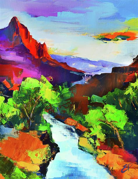Zion The Watchman And The Virgin River Painting By Elise Palmigiani