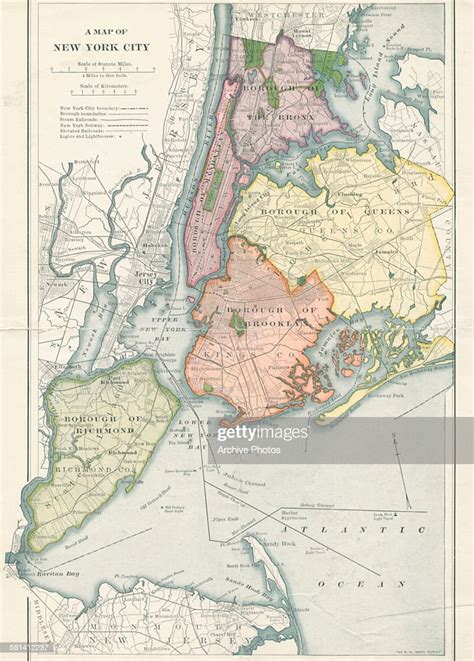 Color Map Of The Five Boroughs Of New York City Circa 1900 News Photo
