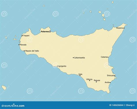 Highly Detailed Sicily Map Italy Main Cities Stock Vector