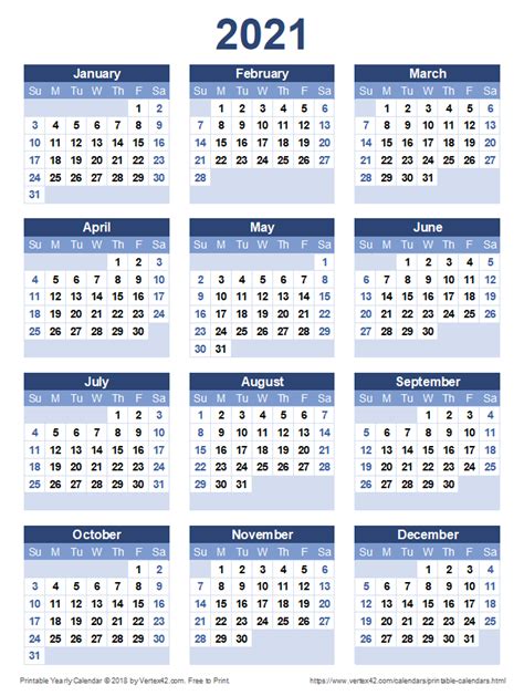 Download A Free Printable 2021 Yearly Calendar From