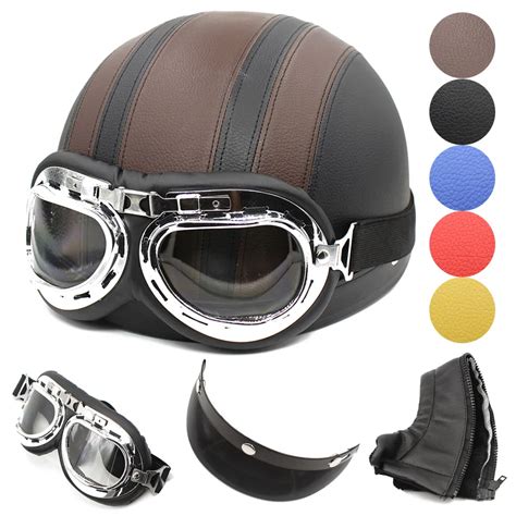 Synthetic Leather Helmet Vintage Motorcycle Cruiser Touring Open Face