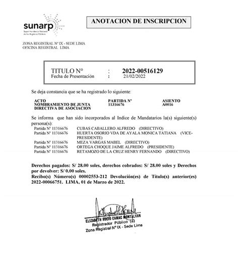 Inscripción En Registros Públicos Sunarp Federación Deportiva Peruana