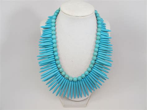 Chunky Statement Turquoise Necklace Multi Strand Statement Etsy