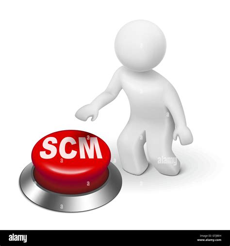 3d Man With Scm Supply Chain Management Button Isolated White