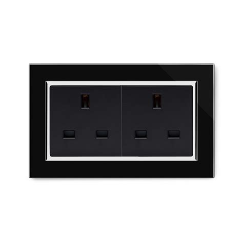 Crystal Ct 13a Double Plug Unswitched Socket Black Retrotouch