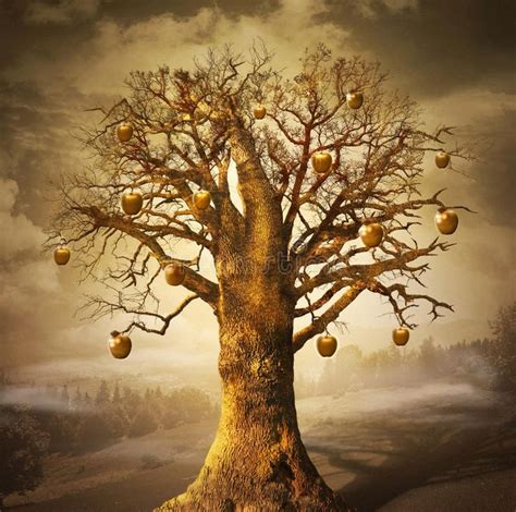 Magic Tree With Golden Apples Conceptual Digital Art Sponsored