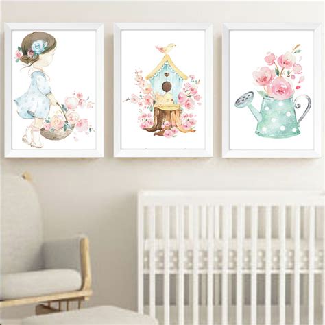 Quadros Decorativos Kit Menina Jardim Aquarela 30x42 Elo7