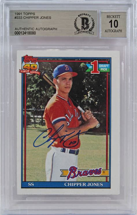 Lot Detail Chipper Jones Signed 1991 Topps Rookie Card With Gem Mint
