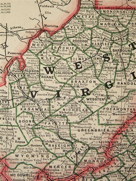 Antique 1884 Map Virginia And West Virginia With Tennessee Etsy