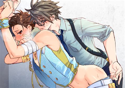 Rule 34 2boys Against Wall Akuno Hideo Anal Ass Ass Juice Blush Fingering Glasses Idolmaster