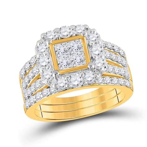 14kt Yellow Gold Princess Diamond Bridal Wedding Ring Band Set 2 Cttw Wedding Ring Bands Set
