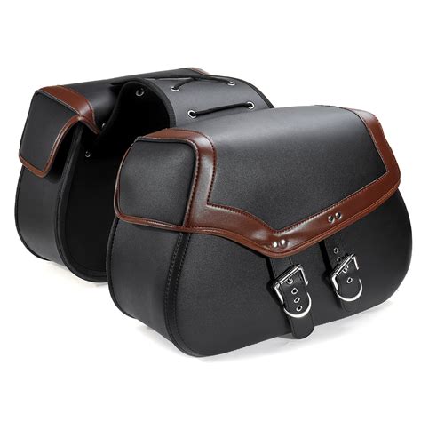 2pcs Motorcycle Saddlebags Pu Leather Side Luggage Storage Bags Black